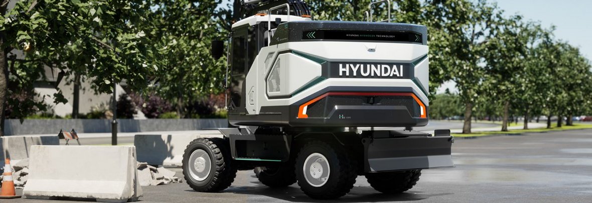 Koparka kołowa Hyundai HW155H z napędem wodorowym.