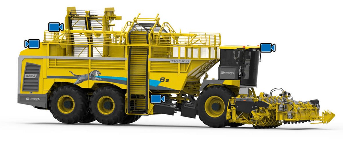 Kombajn Ropa Tigr 6S jest standardowo wyposażony w kamery cyfrowe, które umożliwiają w pełni zautomatyzowaną obrazową dokumentację zbioru buraków w systemie R-Connect Monitor.